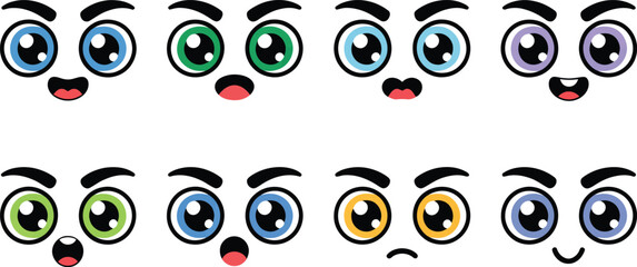 Collection of diverse cartoon eyes with expressive faces