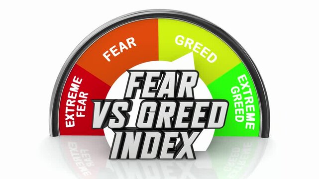 Fear and Greed Index Stock Market Gauge Level Buy Sell Hold Investor Behavior 3d Animation