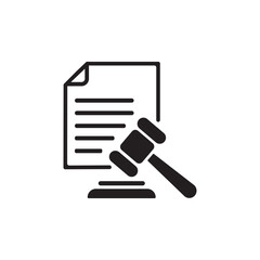 Legal document icon with gavel law agreement and justice symbol

