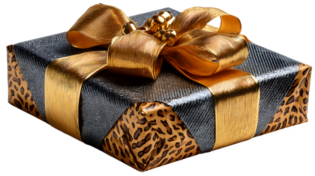 Elegant gift box wrapped with shimmering ribbon, perfect for luxury brand holiday promotion on transparent background