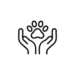 Pet Care Support Icon with Hands Holding Paw Symbol
