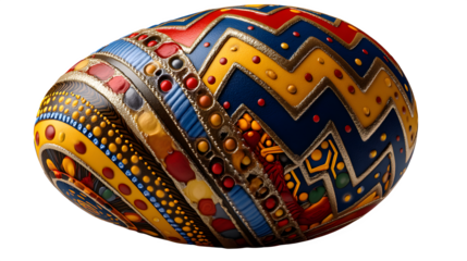 Vibrant easter egg design with intricate gold accents, colorful and festive holiday decor on transparent background
