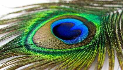 Obraz premium Vibrant peacock feather detail iridescent colors elegant design natural beauty exotic plume closeup nature study.