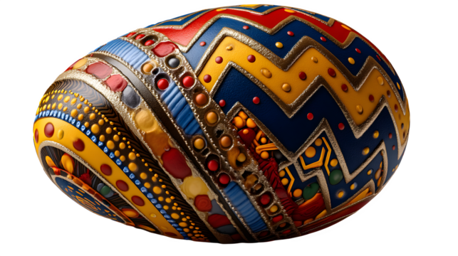 Vibrant easter egg design with intricate gold accents, colorful and festive holiday decor on transparent background