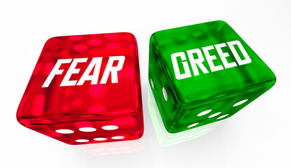Fear and Greed Roll Dice Gamble Win Jackpot Stock Market Investment Buy Sell 3d Illustration