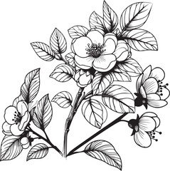 
Black silhouette of a Quince flower with leaves. vector Illustration of a black silhouette of a Quince flower with leaves on a white background