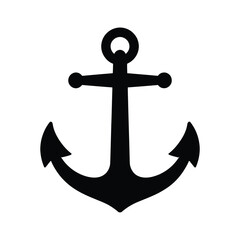 Black nautical anchor silhouette on a white background maritime ocean
