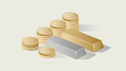 Invest in precious metals and currency for a secure financial future, illustrating wealth accumulation and investment strategies with gold and silver bars