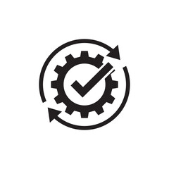 Quality Assurance Gear Icon with Checkmark and Process Automation Symbol
