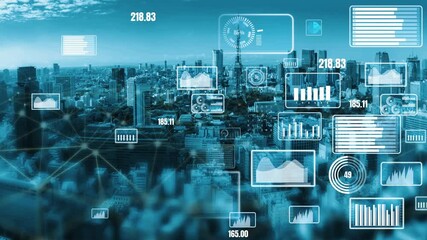 A stunning cityscape showcasing a modern urban environment overlayed with digital elements representing data analytics and technology integration in urban life. Xenic - Powered by Adobe