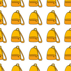 Seamless pattern with stylish yellow backpacks on a white background. Vector image.eps