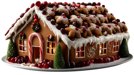 Celebrate the holiday season with a festive gingerbread house, a sweet Christmas treat on transparent background