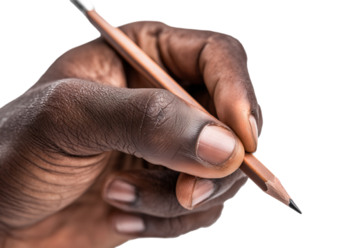 Close-Up of Hand Holding Pencil isolated on transparent background - Powered by Adobe