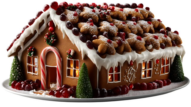 Celebrate the holiday season with a festive gingerbread house, a sweet Christmas treat on transparent background