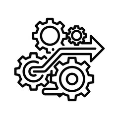 Business process flow with interconnected gears and arrow icon