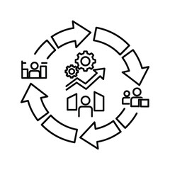 Fototapeta premium Business process cycle with people, gears, and growth chart icon