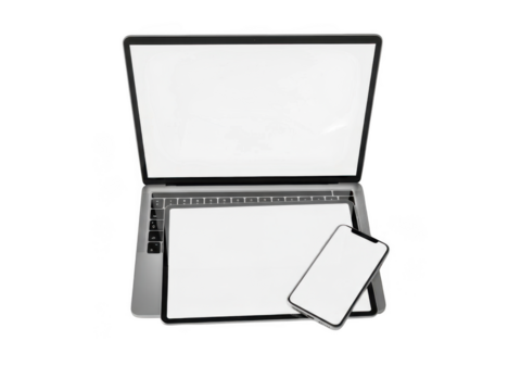 Modern laptop and smartphone displaying blank screens for technology concepts transparent background - Powered by Adobe