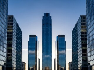 Modern Skyscrapers Reflecting Sky in Downtown City Center