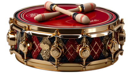 Vibrant snare drum with sticks ready for a dynamic performance creating a musical rhythm on transparent background