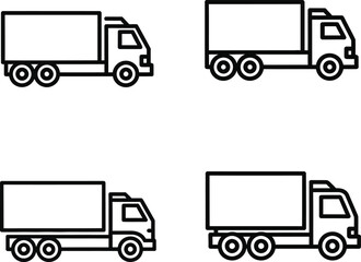 Simple black and white truck icons arranged in a grid pattern representing delivery services transportation and logistics in a clean and minimalist design