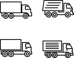 Delivery truck icon set in black and white outline style perfect for logistics transportation and shipping related designs and projects simple and clean