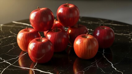 Red Apples on Black Marble Surface with Dramatic Lighting