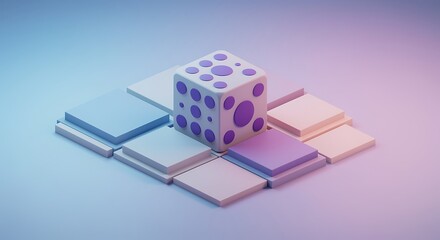 Abstract composition with dice and platforms in pastel colors 3D rendering