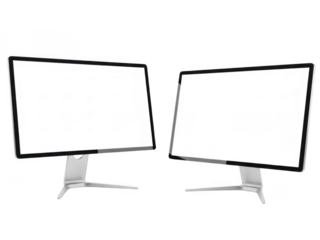 Two blank computer monitors ready for your content and design ideas transparent background