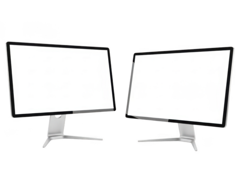 Two blank computer monitors ready for your content and design ideas transparent background