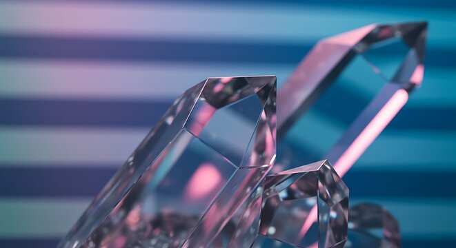 Abstract Shiny Crystal Formation with Blue and Pink Background Colors