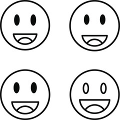Four simple line art smiley faces arranged in a grid pattern on a white background representing happiness and positive emotions with minimalist design