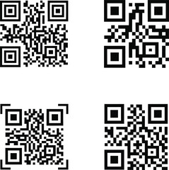 Fototapeta premium Collection of four unique qr codes on a white background representing digital information technology and modern communication for scanning and data transfer