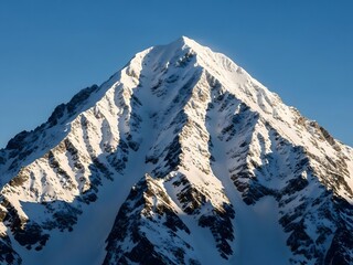 Majestic Snow-covered Mountain Peak Under Clear Blue Sky