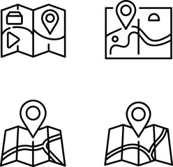 Hand drawn map icons set for navigation and location finding representing travel exploration and route planning in a simple and minimalist style