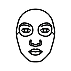Outline icon of a human face wearing a sheet mask with eye holes, isolated on