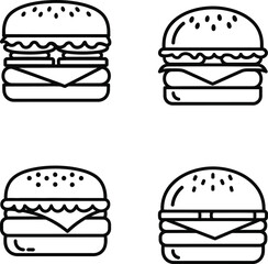 Simple burger outline icons in a grid pattern with different layers and toppings for a clean design aesthetic