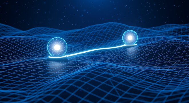 Futuristic Connection Network with Glowing Orbs and Digital Terrain