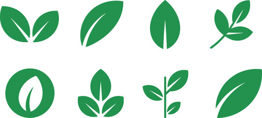 Green Nature Leaf Eco Organic Icon Set Vector Graphics for Environment, Healthy, Vegan, and Agriculture Concept, Minimalist Logo Design