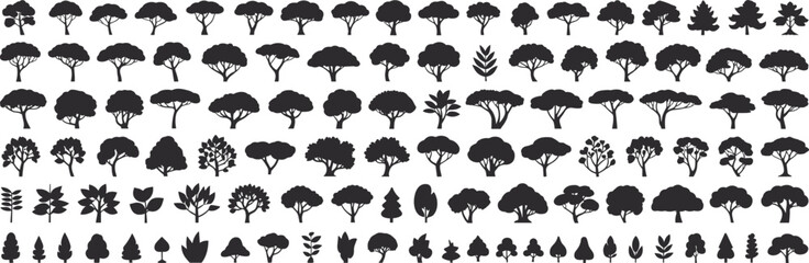 Mega Tree and Plant Silhouette Vector Set, Diverse Collection of Foliage for Architectural Landscape and Nature Design