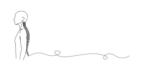 Continuous one line of a posture alignment, representing ergonomics and spine health education, draw vector illustration.