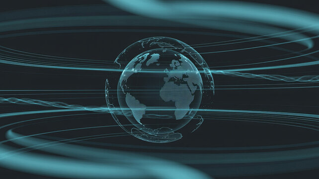 Dynamic global connection with flowing digital data streams for technology innovation and worldwide communications, a modern futuristic concept design