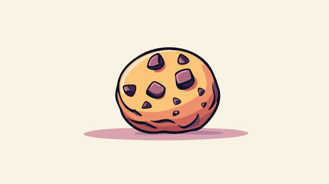 A delicious, cartoon-style chocolate chip cookie rests on a light beige background, perfect for food-related designs, websites, or advertising campaigns that need a touch of sweetness.