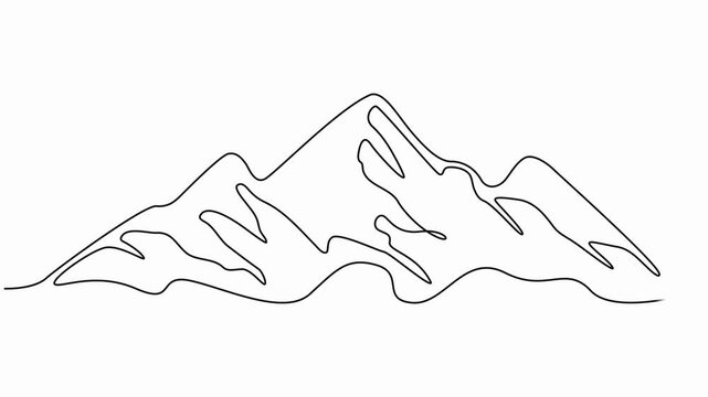 Mountain landscape continuous one line drawing animation video. Full length single line 4K video clip, moton graphic.