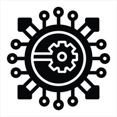 Machine learning gear brain chip vector icon silhouette on white background
