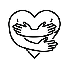 Show Your Love: Heart Symbol with Hugging Hands Line Art for Valentine's Day Cards, Romantic Designs, and Emotional Support Campaigns