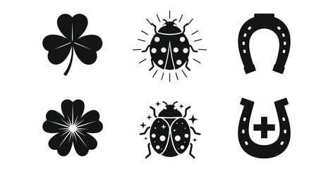 Symbolic icons of luck and fortune featuring shamrocks ladybugs and horseshoes design
