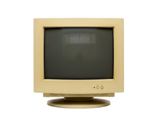 Vintage crt computer monitor isolated on black retro technology display transparent background