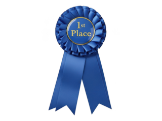 Blue first place award ribbon symbol of achievement and excellence transparent background