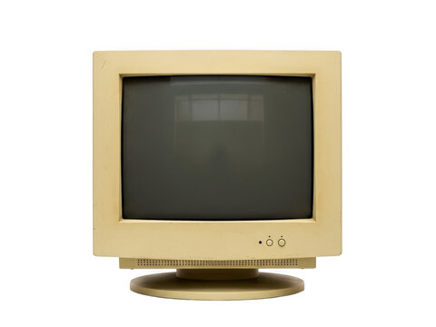 Vintage crt computer monitor isolated on black retro technology display transparent background - Powered by Adobe