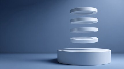 Floating Rings Above a Minimalist Cylinder Podium in a Smooth Gradient Background